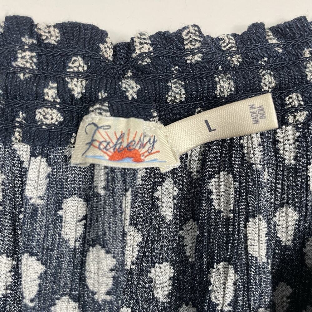 Faherty Emery Peasant Top Women's L Navy Lotus Floral Boho Cottagecore Prairie - Picture 3 of 9